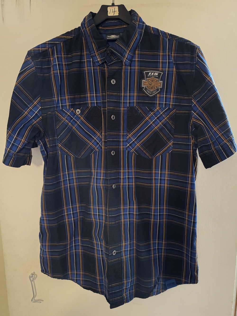 Harley-Davidson Blue Plaid Short-Sleeve Button-Up Shirt